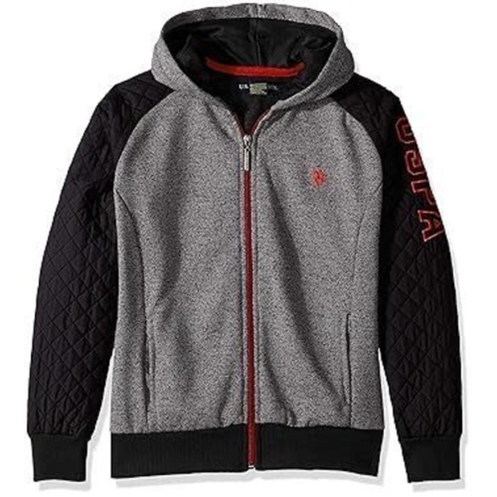 U.S. Polo Assn. Kids Gray & Black Hoodie with Red Details Size Large 14/16 Used